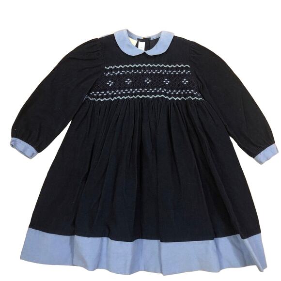 Vintage VIVE LA FÊTE Smocked navy & blue dress 2 year old - Picture 1 of 10
